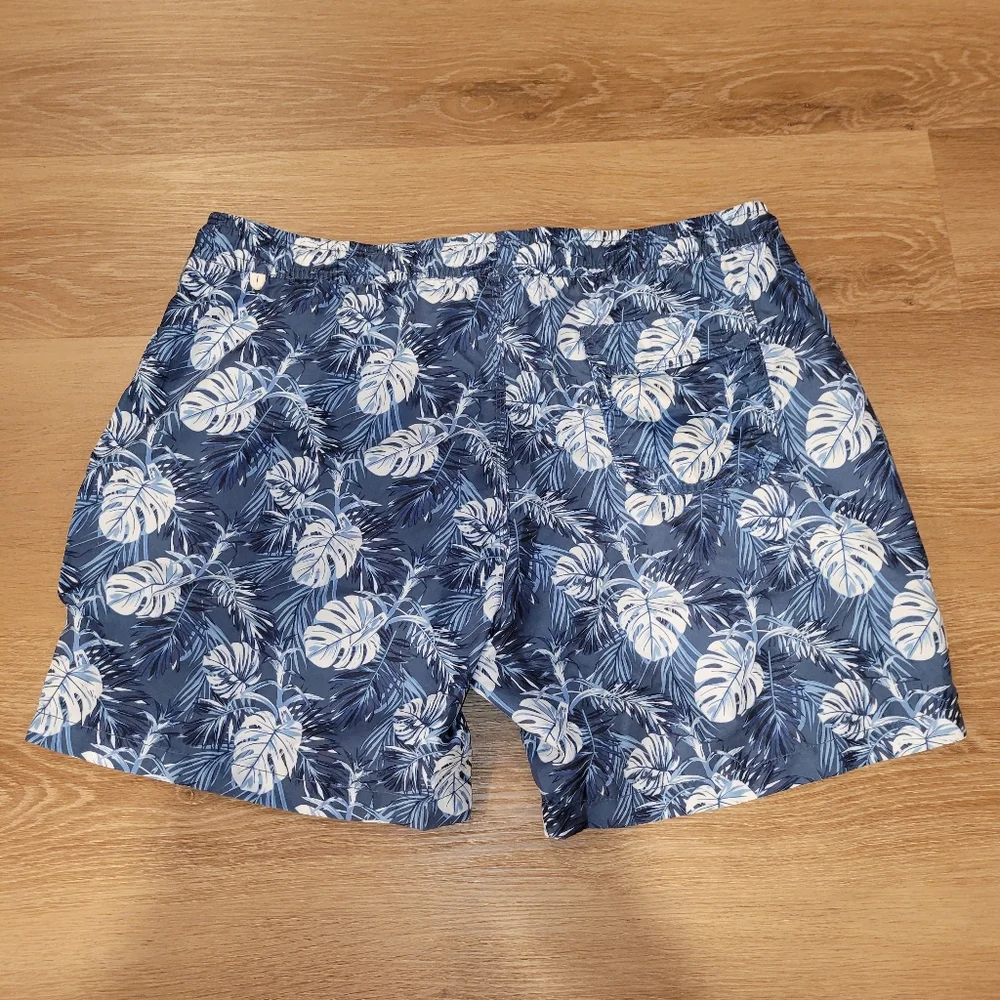 Bluewave Mens Swim Trunk Shorts Blue White Leaf Size XXL New